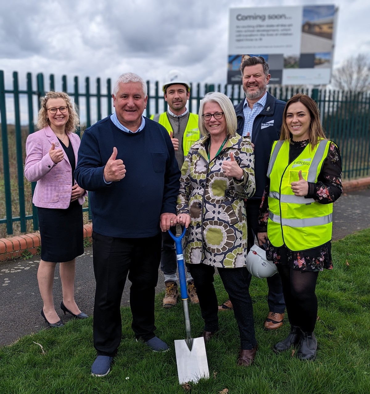 Cllr Patrick Harley, leader of the council, and Marie Hunter, head at Pensmeadow with (back l-r) Cllr Ruth Buttery, cabinet member for children's services, and Interclass' Matt Thornton, Des O'Neill and Amy Gibbs-2