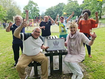 The Friends and Residents of Buffery Park celebrate with Cllr Karen Shakespeare