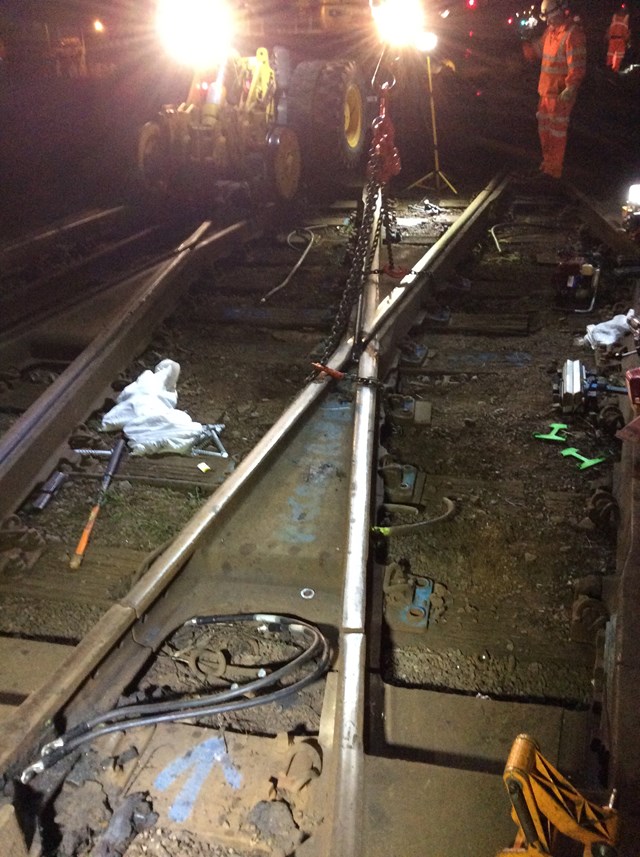 Lewisham: a broken diamond crossing is removed overnight by Network Rail staff (Sept 30)
