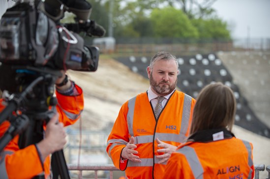 HS2 minister Andrew Stephenson at the south portal of the Chiltern tunnel May 2021