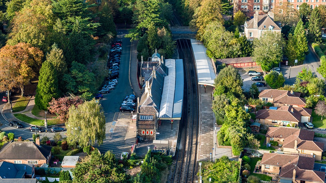 Aerial view of the upgraded Great Malvern station