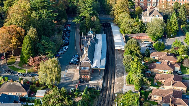 Aerial view of the upgraded Great Malvern station: Aerial view of the upgraded Great Malvern station
