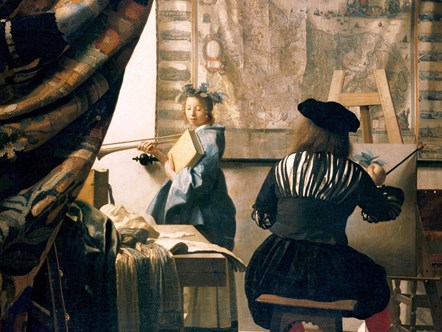 The Painter in his Studio by Vermeer showing a similar wall map