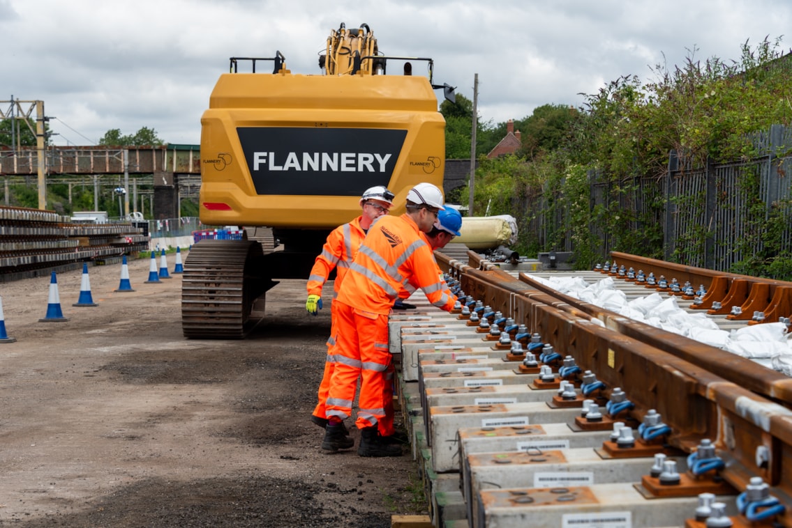 Track workers inspecting panels at Roade ahead of Hanslope Junction renewal this December