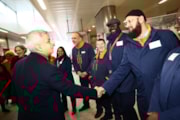 TfL Image - Mayor Sadiq Khan greets London Overground staff: TfL Image - Mayor Sadiq Khan greets London Overground staff