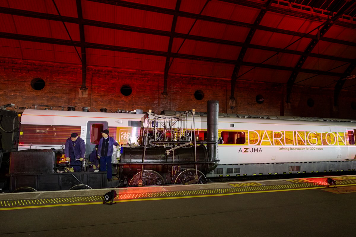 Locomotion No 1 alongside LNER Azuma 'Darlington'