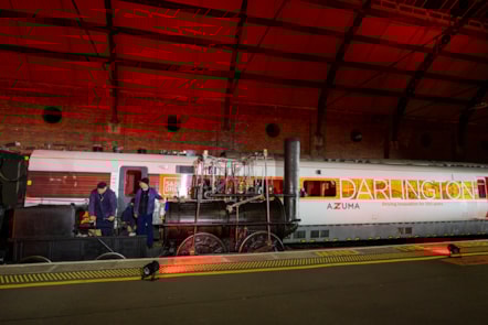Locomotion No 1 alongside LNER Azuma 'Darlington'
