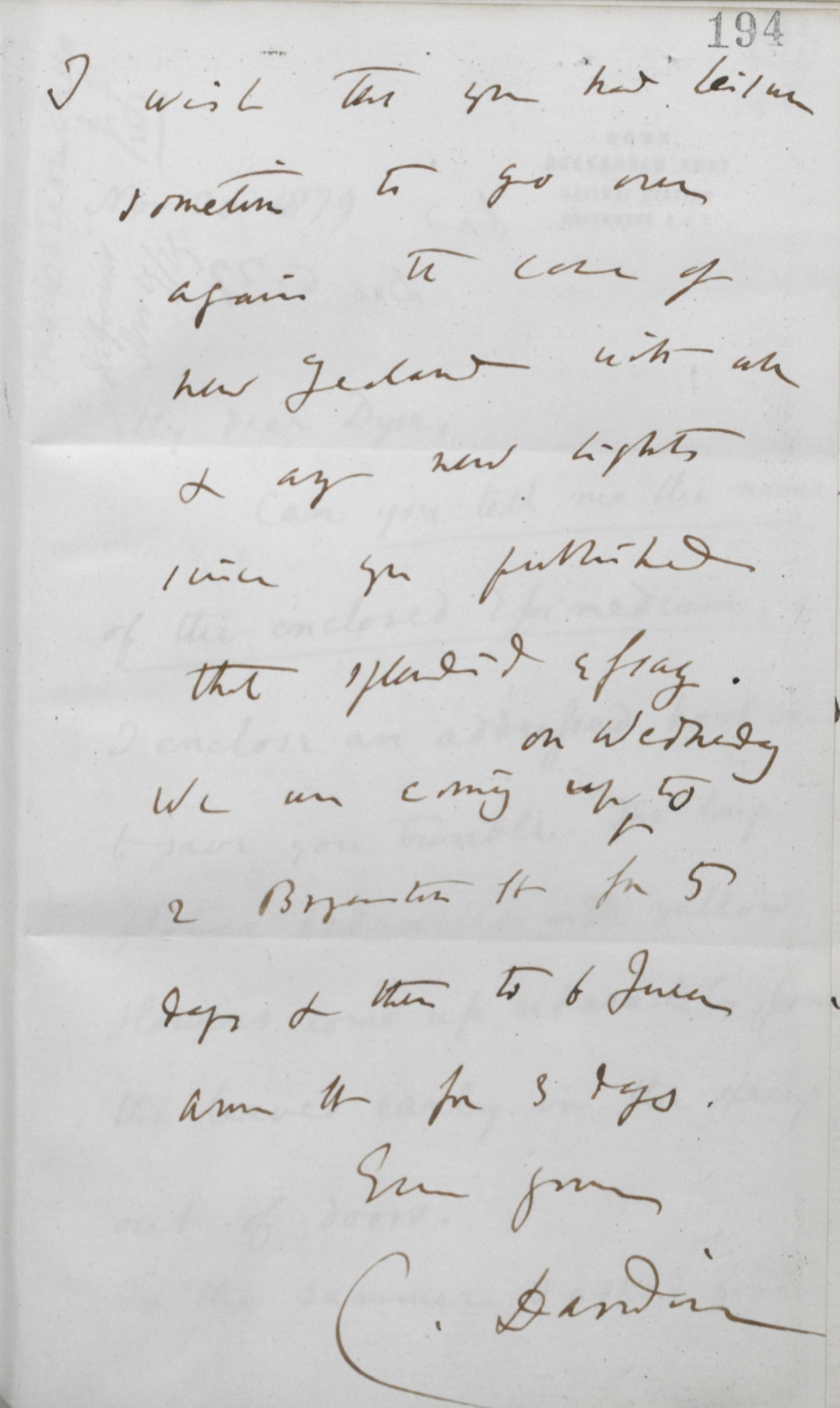 Image 7.3 Letter from Charles Darwin to Joseph Dalton Hooker, 1 December (1879) regarding the movement of cotton plant cotyledons