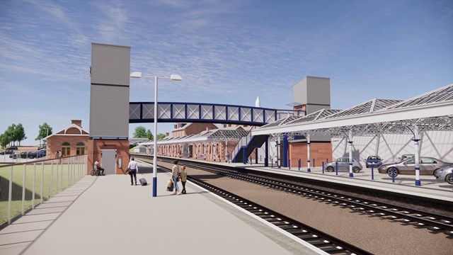 Works set to commence on Dumfries station accessibility improvements: Dumfries Station - Access for All footbridge impression  - Platform 2 North view