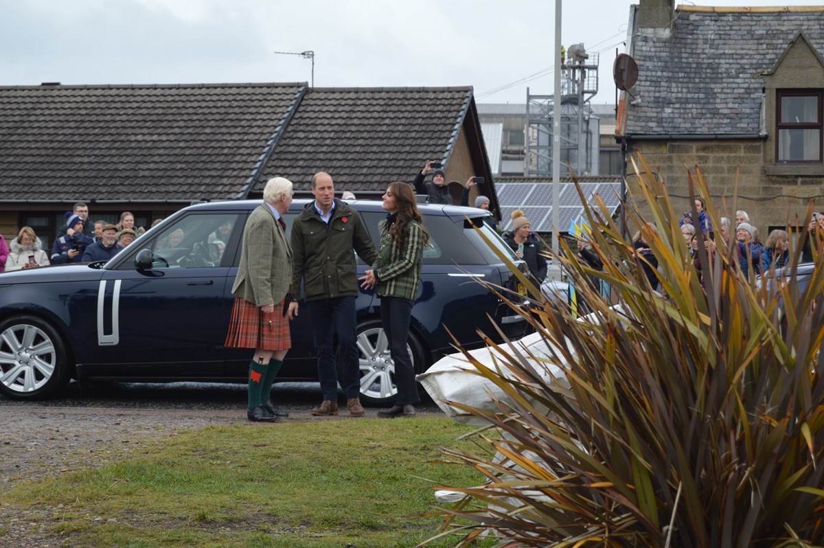 Lord Lieutenant Seymour Monro meeting Duke and Duchess of Rothesay in Burghead