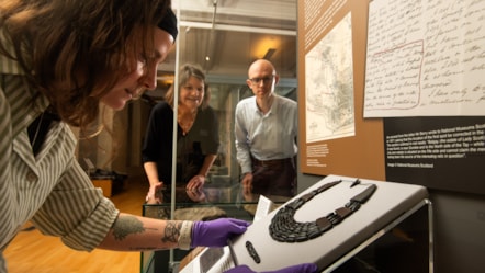 Curators and conservators install a 4000-year-old Bronze Age necklace at The McManus in Dundee. Photo (c) Alan Richardson (1)