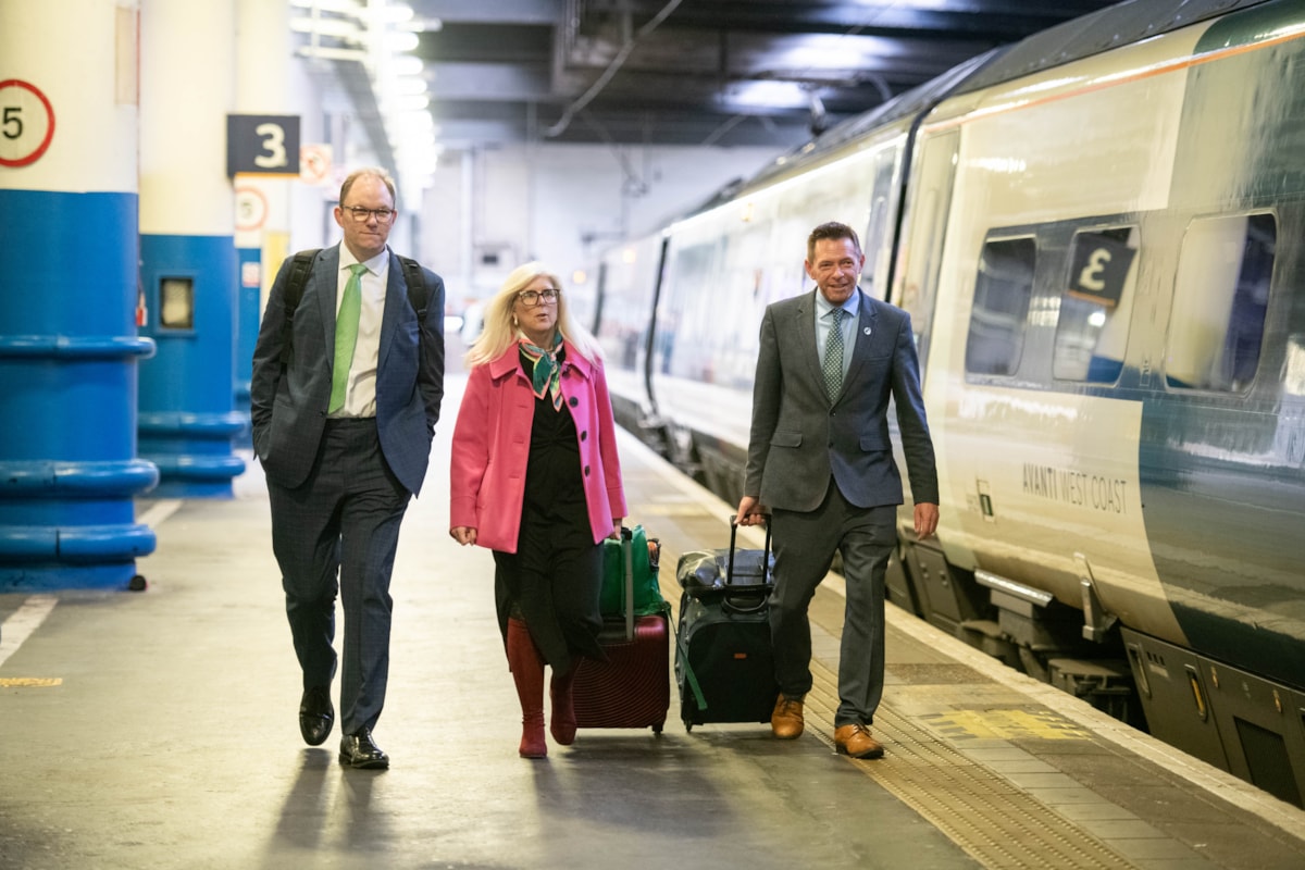 Left to right: Gareth Snell (MP for Stoke-on-Trent Central), Allison Gardner (MP for Stoke-on-Trent South), and David Williams (MP for Stoke-on-Trent North and Kidsgrove) travelled to Stoke-on-Trent with Avanti West Coast to celebrate the city's centenary.