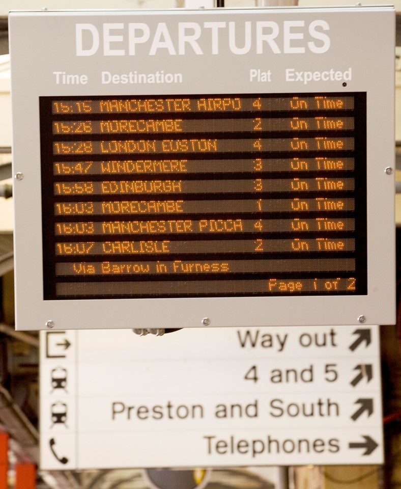 New customer information screens at Lancaster station: One of the new customer information screens at Lancaster station