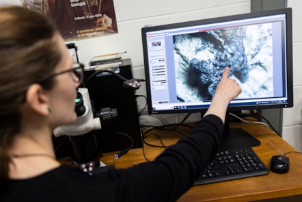 National Museums Scotland's Dr Elsa Panciroli examines two krusatodon kirtlingtonensis fossils. Photo (c) Duncan Mc Glynn (3)