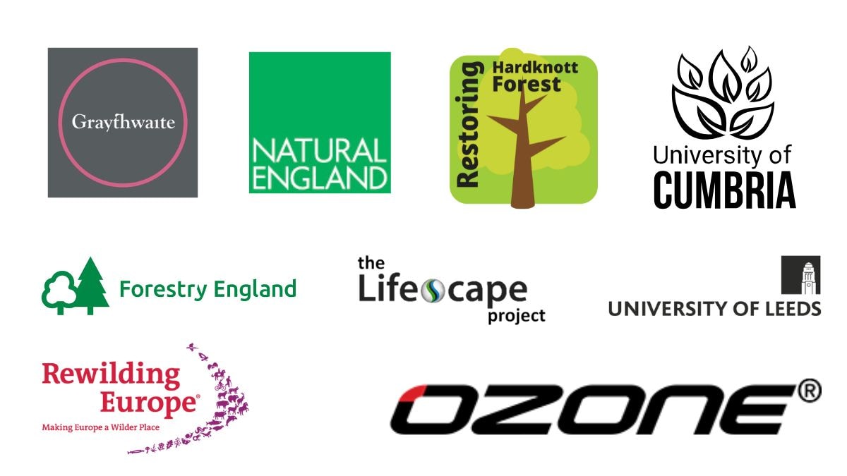 Logos of funders and partners involving in South Cumbria Pine Marten Recovery Project