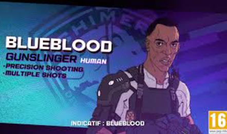 Blueblood est le tireur d'élite de l'Escouade Chimère et s'est toujours accroché à ce qui lui était de plus cher : l'espoir.