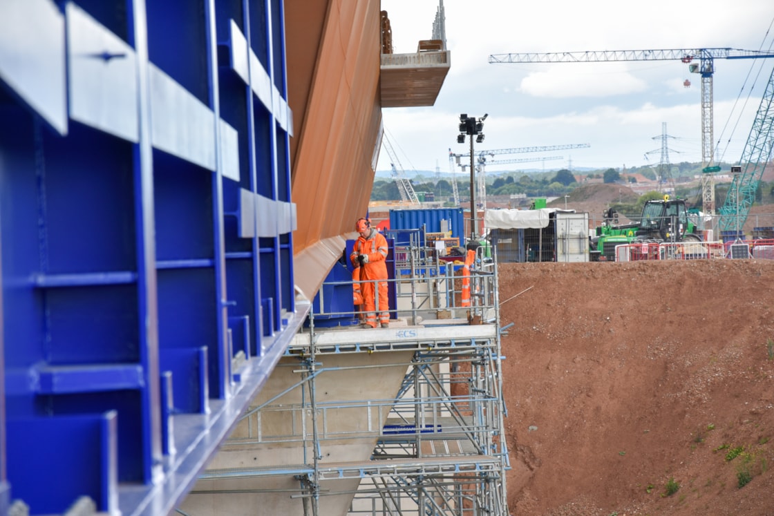 View along the side of the M6 South viaduct deck during the first launch June 2025