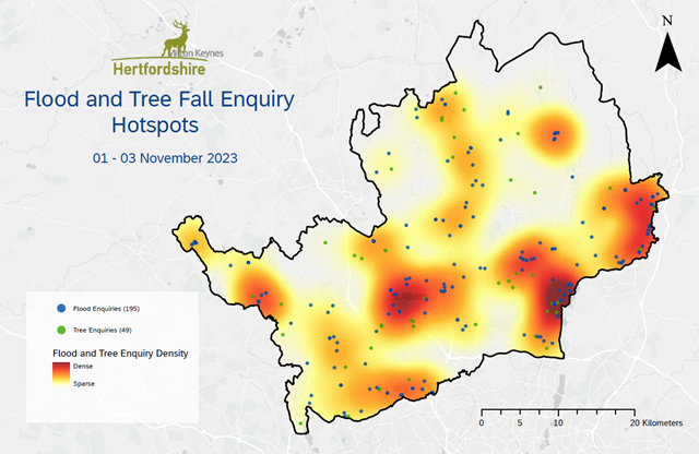 Heatmap of calls for Storm Ciaran