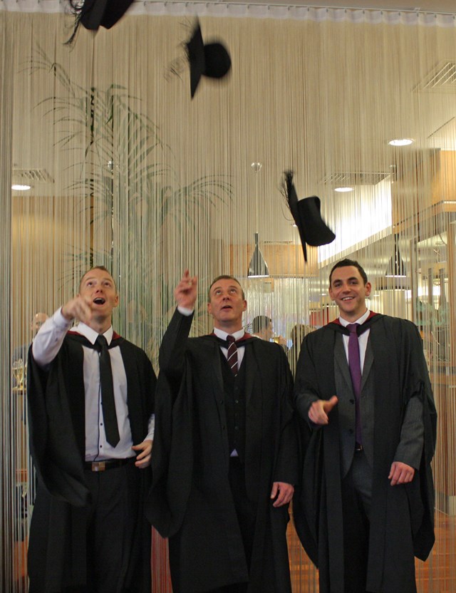 Join as a West apprentice to earn your degree, says Network Rail chief: Network Rail employees celebrate their success after achieving foundation degrees in engineering at Sheffield Hallam University graduation - Nov 2012