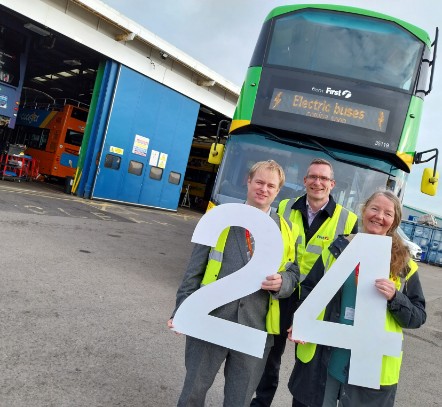 First West of England Commercial Director Rob Pymm (centre) with North Somerset Council's Passenger Transport Service Manager Carl Nicholson and Climate, Waste and Sustainability Executive member Cllr Annemieke Waite