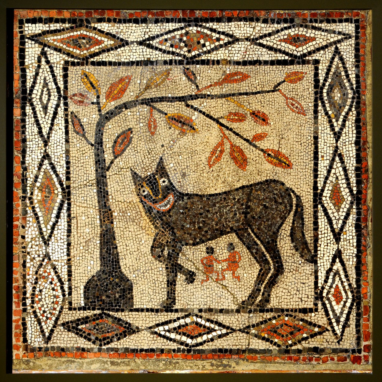 Legends at Leeds City Museum: Mosaic of wolf and twins, discovered in the 1840’s near the town of Aldborough, North Yorkshire.