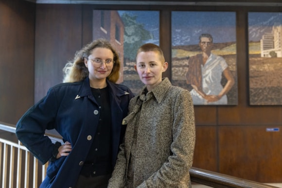 Mosaics by artist duo Hannah Quinlan and Rosie Hastings unveiled at London’s only Grade I listed Underground station, St James’s Park: R Rosie Hastings L Hannah Quinlan Angels of History 2024 St James’s Park station Commissioned by Art on the Underground Photo GG Archard Courtesy of the artists and Arcadi