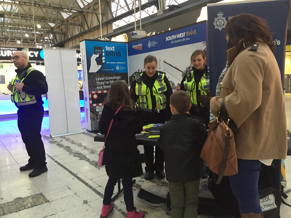 Network Rail and South West Trains ask passengers to stay safe near the railway this winter: Members of the public were invited to find out more about how they could stay safe near the railway