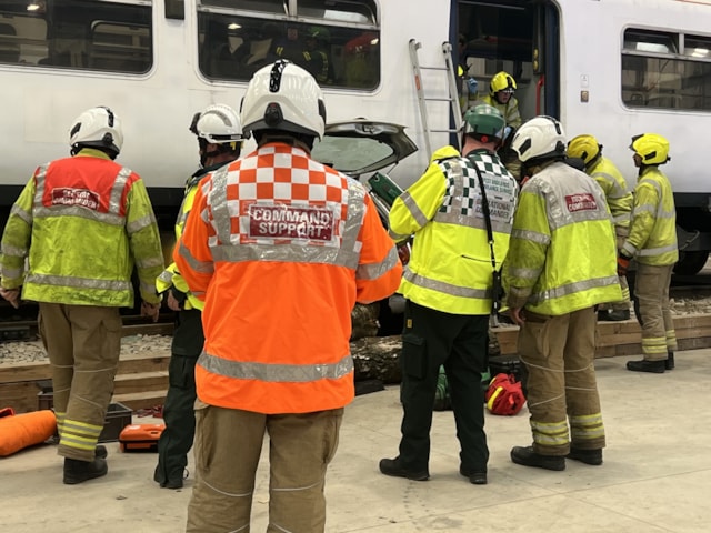 Partners taking part in an incident exercise at Birmingham Rail Resilience Hub: Partners taking part in an incident exercise at Birmingham Rail Resilience Hub
