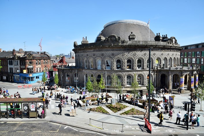 Corn Exchange 3: The new piece of pedestrianised open space that has been created in front of Leeds Corn Exchange over the last year by Leeds City Council and its partners.