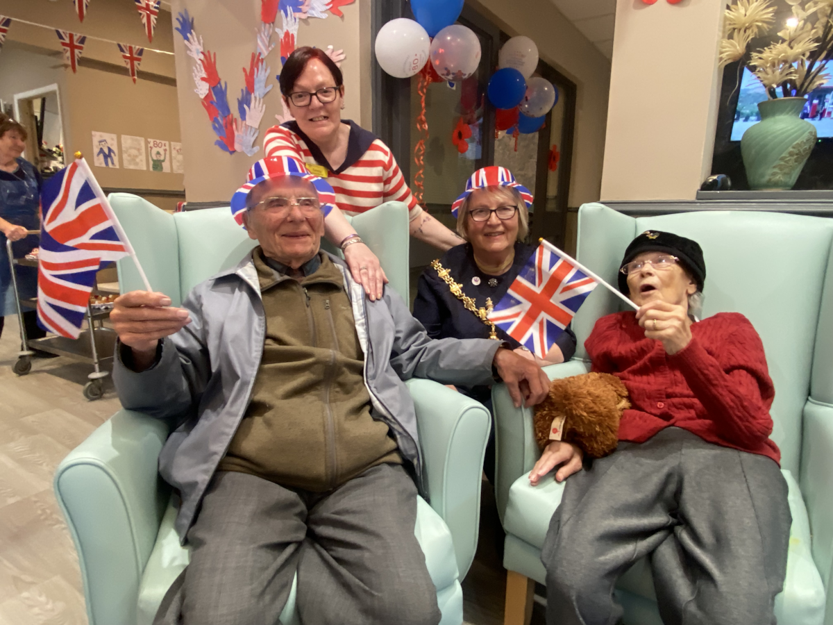 LtR Sam Bache, care home manager Tammy Painter, Mayor of Dudley Councillor Hilary Bills and Ridgeway Court care home resident Beryl Bache