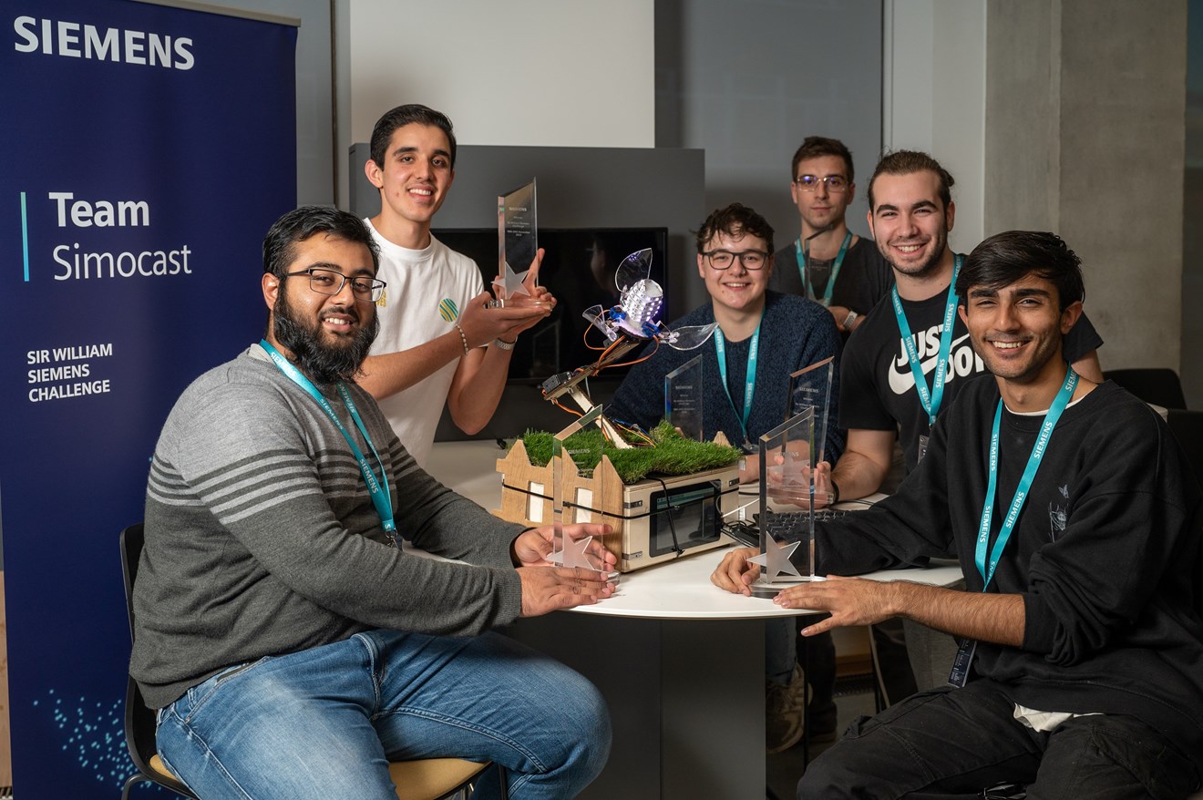 Siemens finds future talent at engineering hackathon: Winners - Team Simocast - LtoR - Subhaan Hussain Axel Gonzalez George Edwards Alexandru Spinu David Dumitru and Ayman Hussain (002)