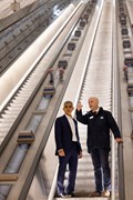 TfL Image - Commissioner for TfL, Andy Byford and Mayor of London, Sadiq Khan on escalators