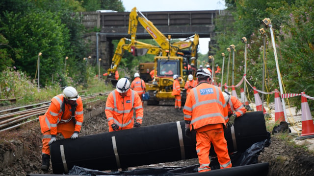 Photos and video released of major £2m Lancashire railway renewals: Waterproof membrane being laid during Parbold track renewals July 2026