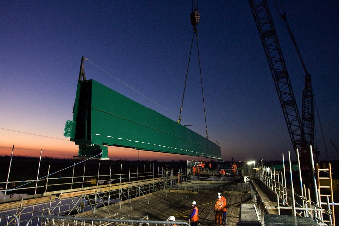 ELY BRIDGE ON TRACK FOR CHRISTMAS OPENING: New bridge at Ely is lifted in place