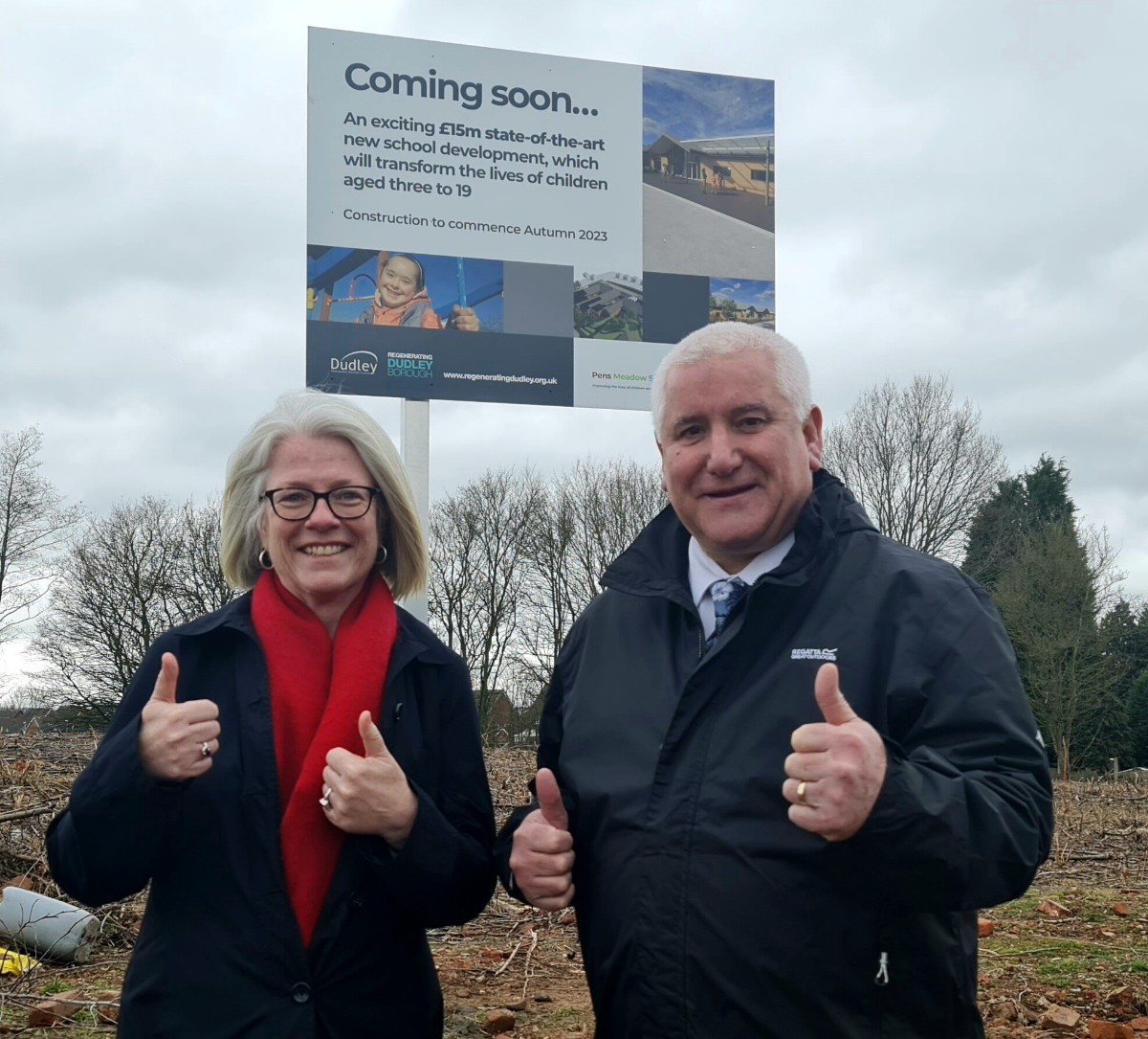 Pictured are Mrs Marie Hunter, head at Pens Meadow, and Councillor Patrick Harley, leader of Dudley Council.