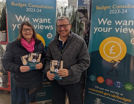 Left to right: Cllr Nikki Ind and Cllr Mike Evemy at the budget engagement event in Tetbury.