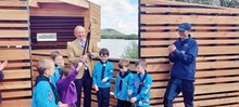 Phoenix Hide at Loch Leven NNR officially opened by NatureScot Chair Mike Cantlay with Kinross Beavers and Reserve Manager Neil Mitchell - free use; credit NatureScot