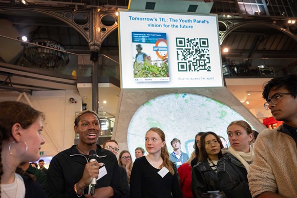 Hundreds of young people come together to discuss how to make London’s transport network more equitable, inclusive and sustainable: Young people speaking at TfL's Youth Panel event-2
