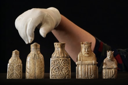 Dr Alice Blackwell with some of the Lewis chess pieces. Copyright Stewart Attwood (13)