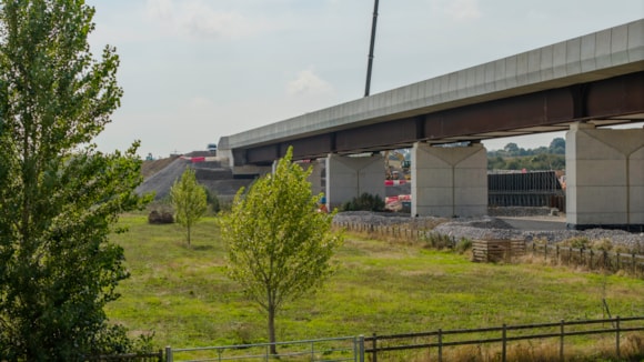 View of the completed Westbury viaduct with new habitat sites in the foreground October 2026
