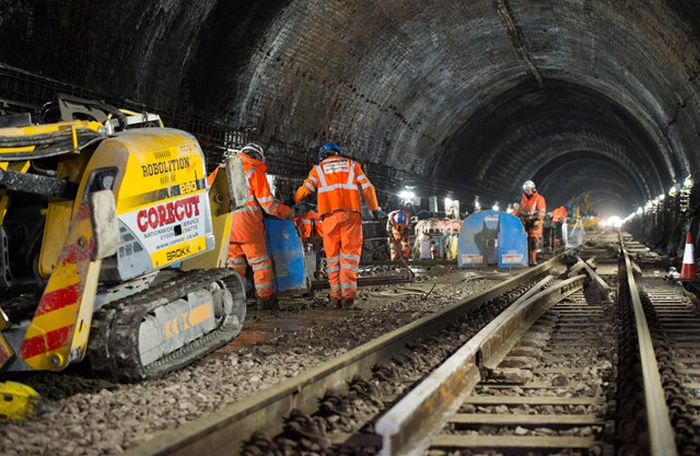 Glasgow Queen Street tunnel works enter new phase: Queen Street Tunnel works - coring the old slab-track for removal. April 14 2016