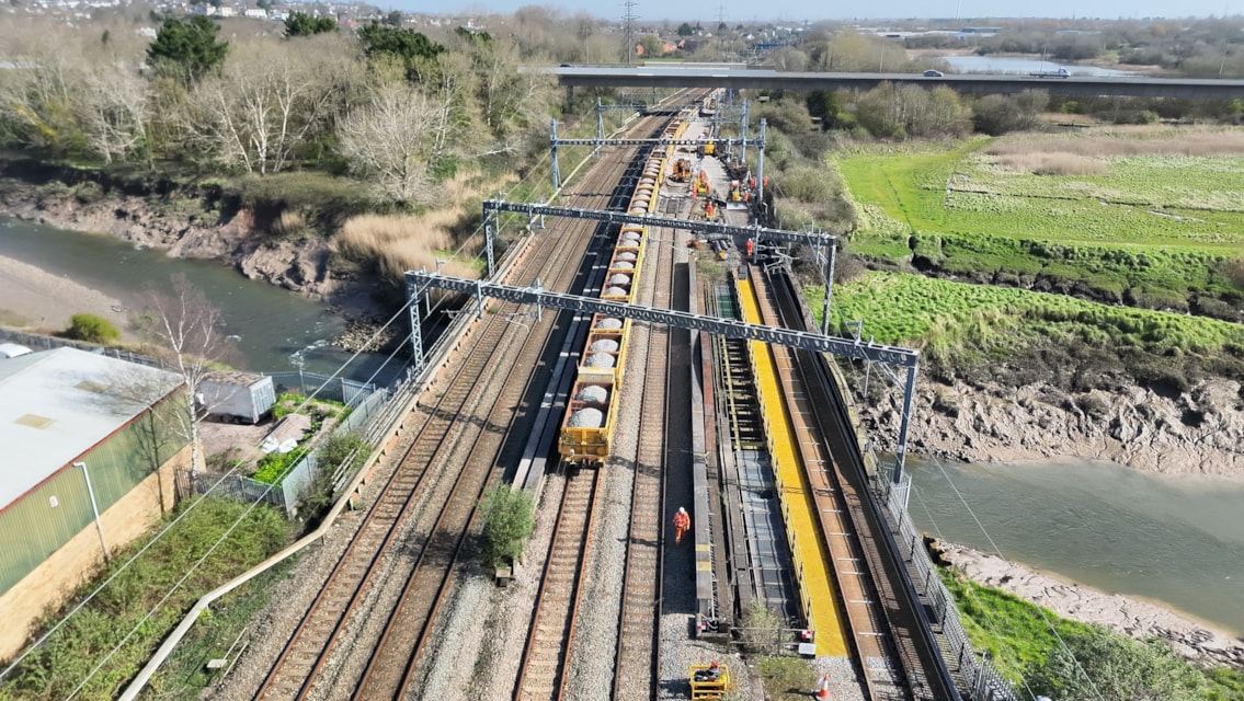Railway reopens after major upgrade to improve reliability for passengers in South Wales: Cardiff-Newport track renewals March 2026 drone shot