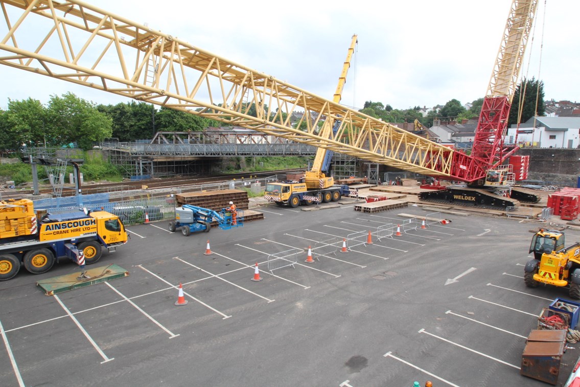 Bridge Street bridge removal 3: A 600 tonne crawler crane was used to remove the existing Bridge Street bridge deck.