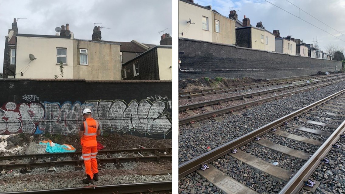 Before and after graffiti clearance in Harlesden