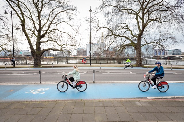 TfL Image - People riding Santander Cycles along Cycleway 8