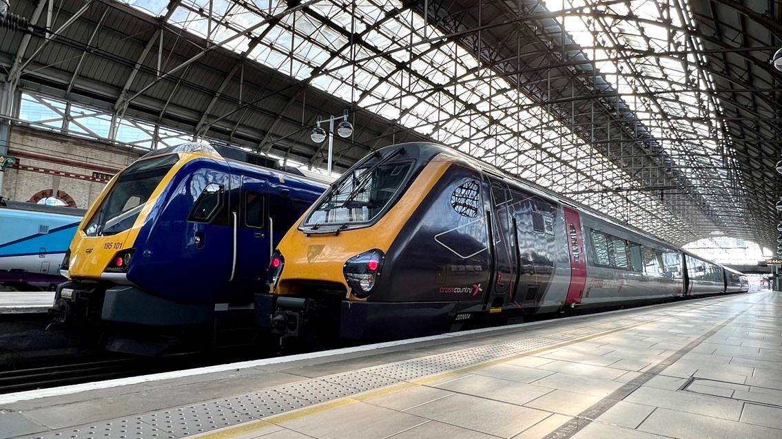 Only ‘absolutely necessary’ rail travel advised on strike days this week: CrossCountry and Northern train in Manchester Piccadilly June 2022