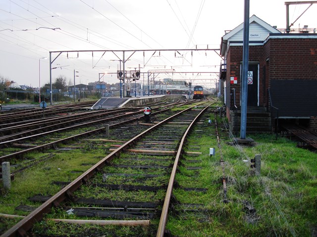 23-days of engineering work to modernise the railway around Clacton-on-Sea: Clacton signal box train approaching