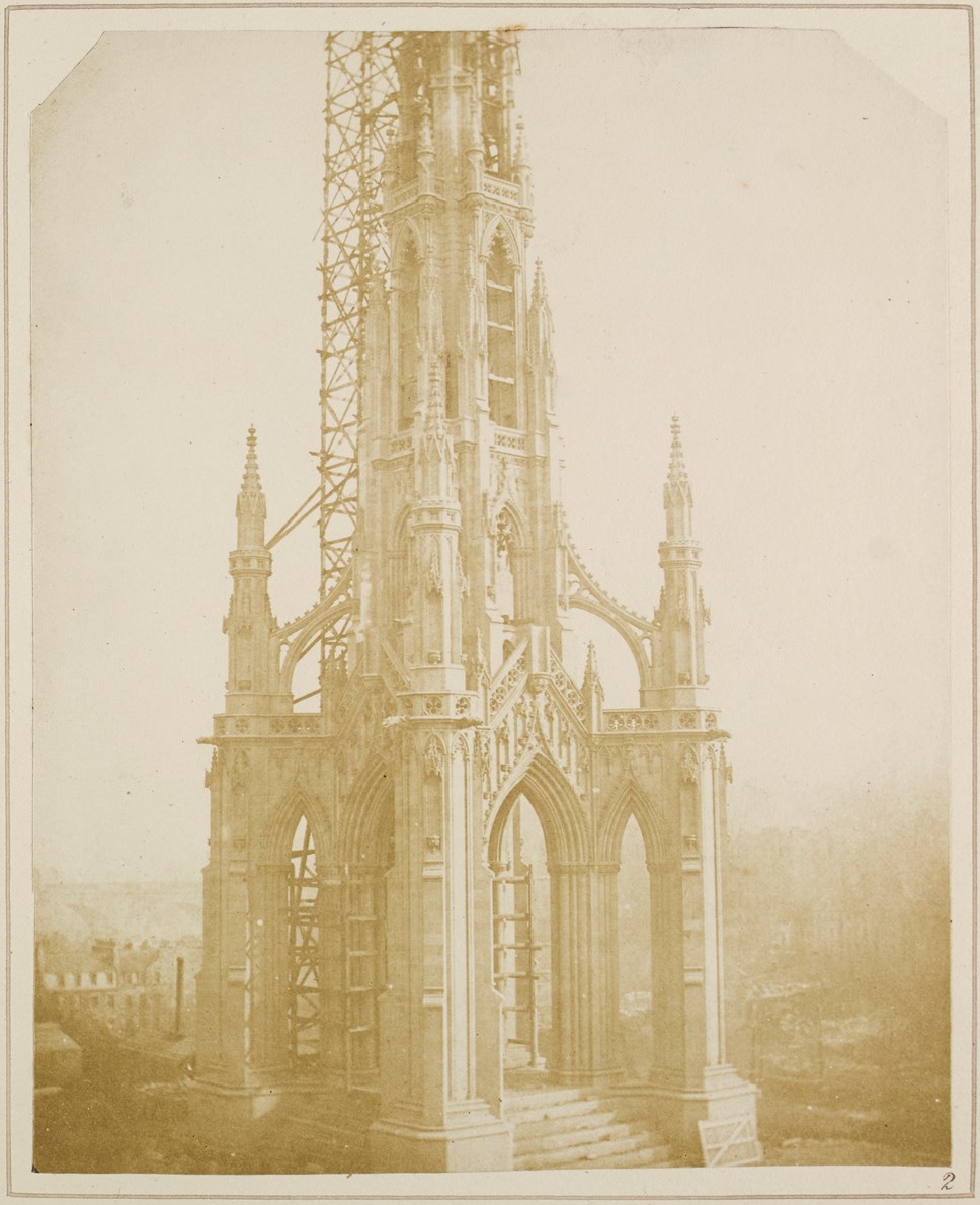 A clean sandstone Scott monument under construction from Sun Pictures in Scotland
