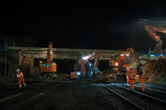 Pytchley Road bridge nears completion: Br55 recon as part of linespeed and electrification improvements in Kettering