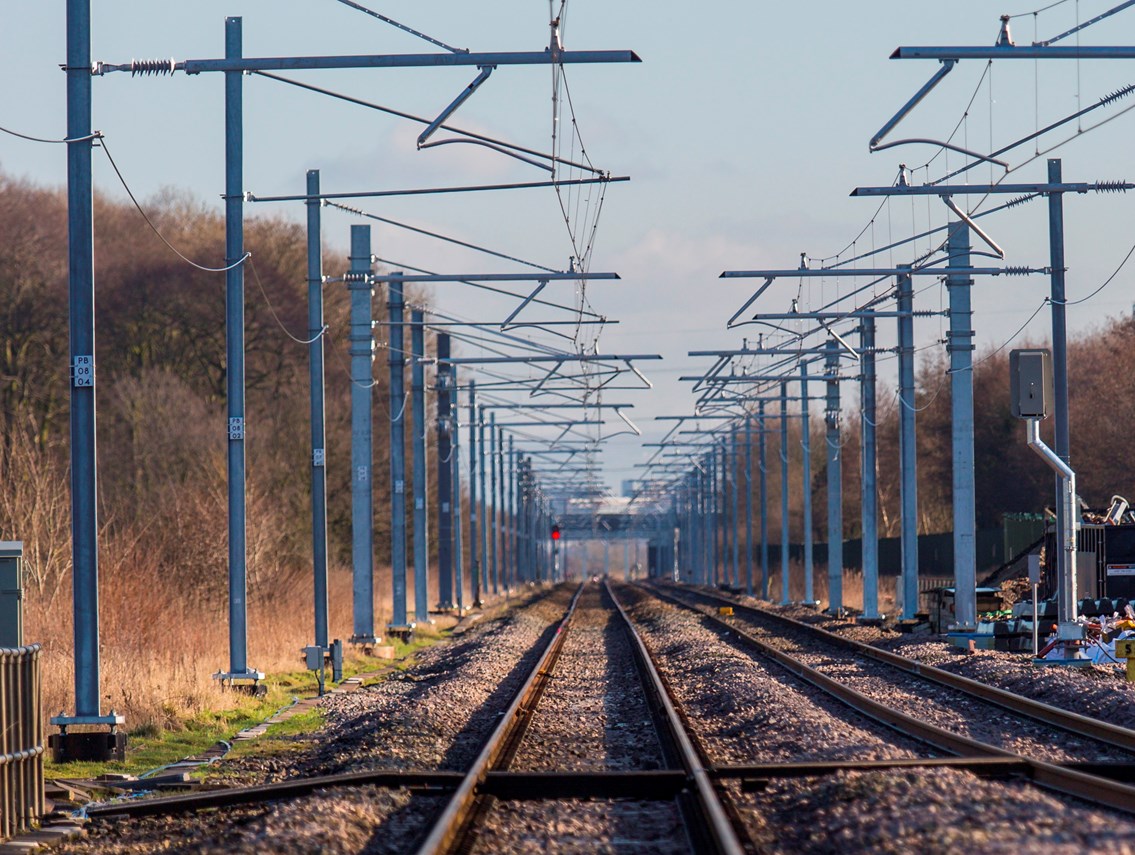 Trains between Preston and Blackpool South resume after successful first phase of major upgrade: Overhead power lines between Preston and Blackpool-2